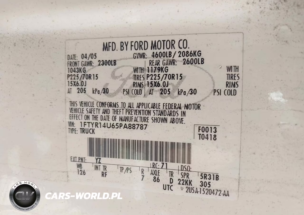 2005 Ford Ranger Edge-Stx-Xl-Xlt VIN:1FTYR14U65PA88787 - 9