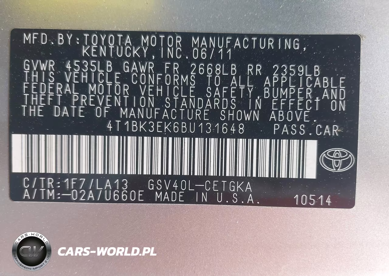 2011 Toyota Camry Xle V6 VIN:4T1BK3EK6BU131648 - 9