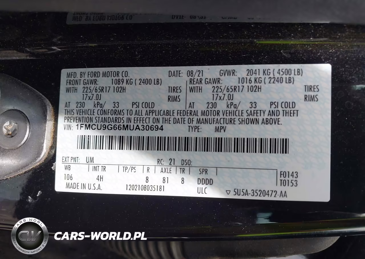 2021 Ford Escape Se VIN:1FMCU9G66MUA30694 - 9