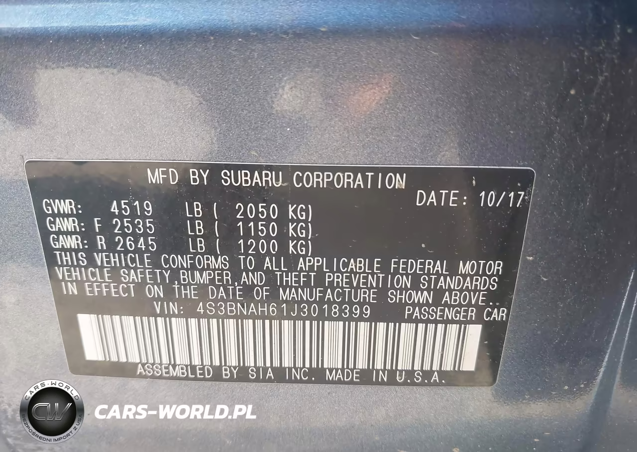 2018 Subaru Legacy 2.5I Premium VIN:4S3BNAH61J3018399 - 9