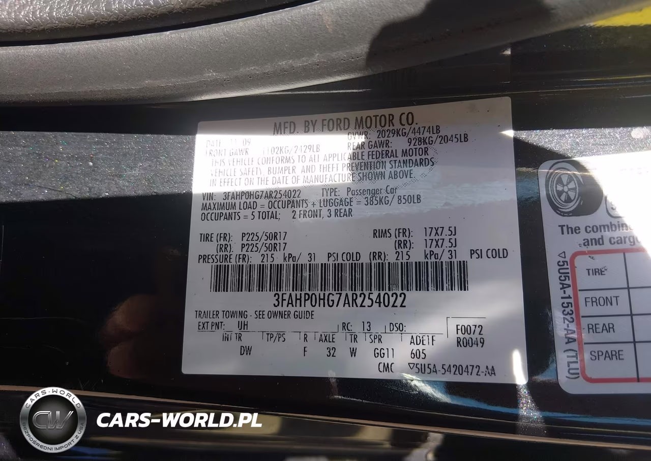 2010 Ford Fusion Se VIN:3FAHP0HG7AR254022 - 9