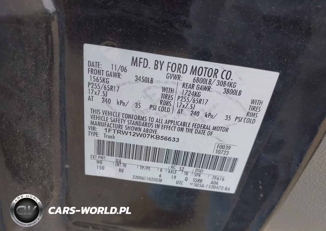 2007 Ford F-150 Xlt VIN:1FTRW12W07KB56633 - 9