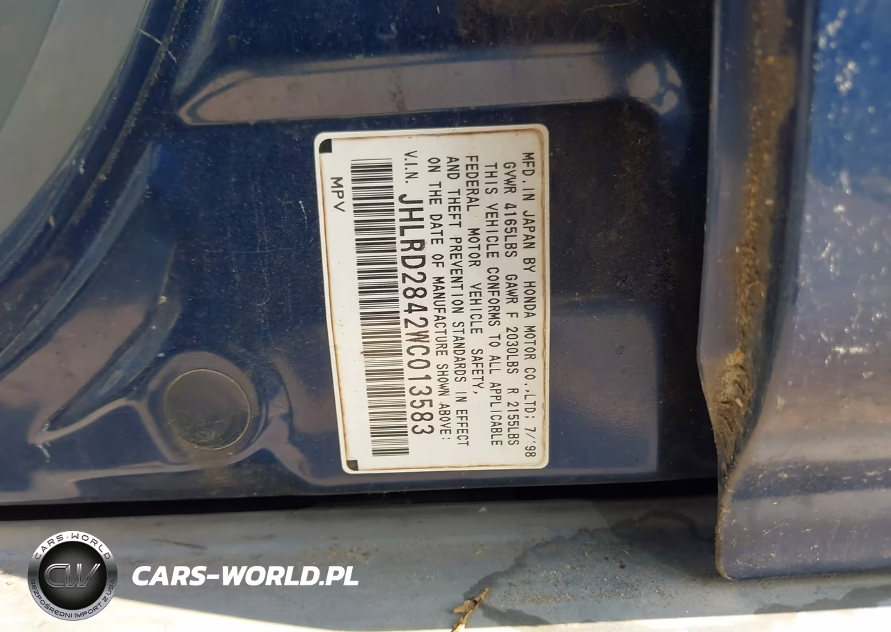 1998 Honda Cr-V Lx VIN:JHLRD2842WC013583 - 9