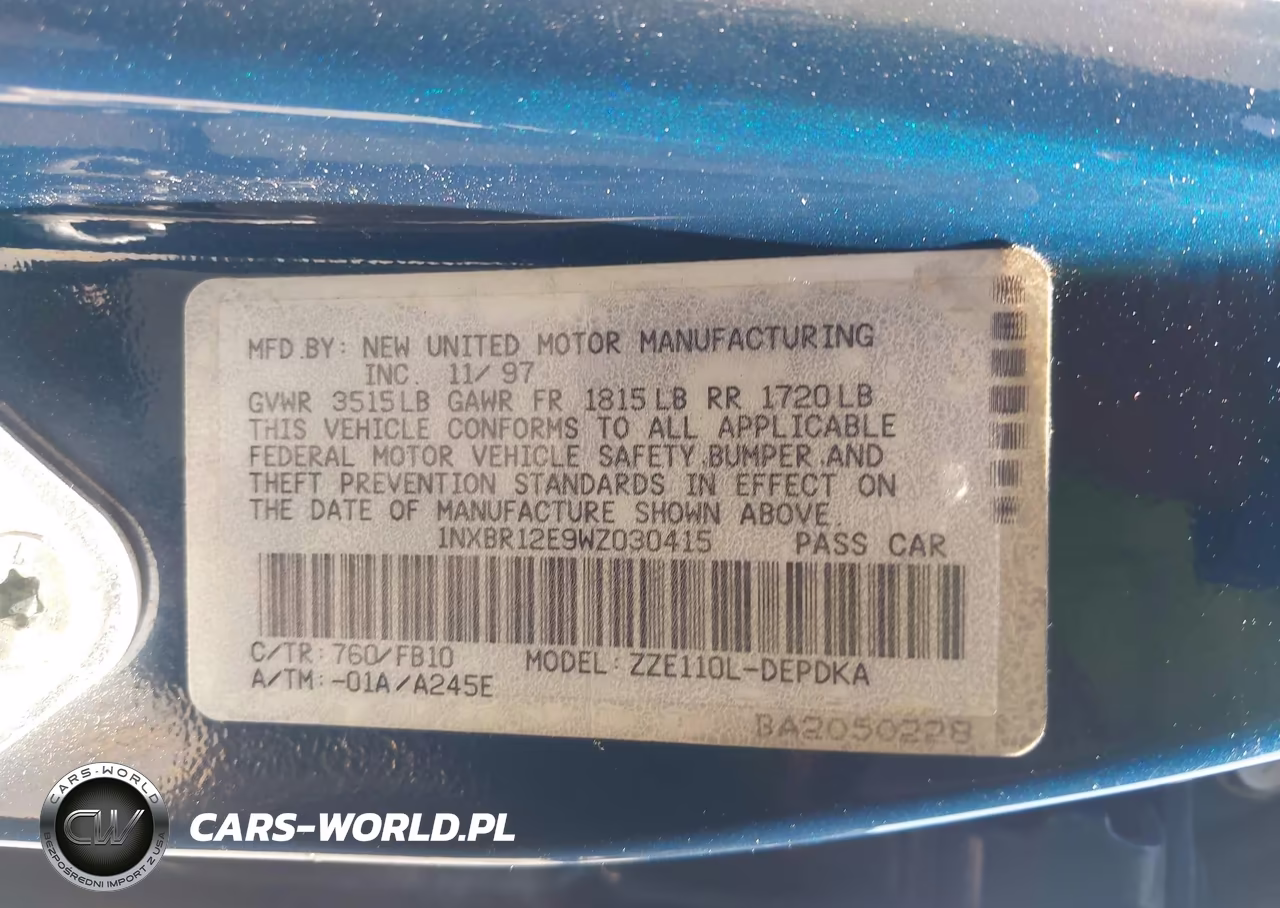 1998 Toyota Corolla Ce VIN:1NXBR12E9WZ030415 - 9