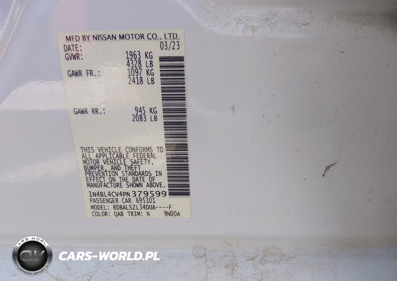 2023 Nissan Altima Sr Fwd VIN:1N4BL4CV4PN379599 - 9