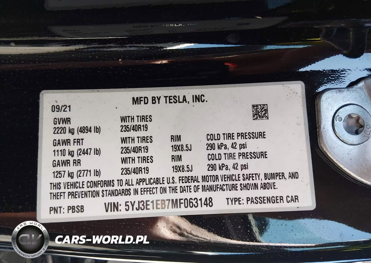 2021 Tesla Model 3 Long Range Dual Motor All-Wheel Drive VIN:5YJ3E1EB7MF063148 - 9