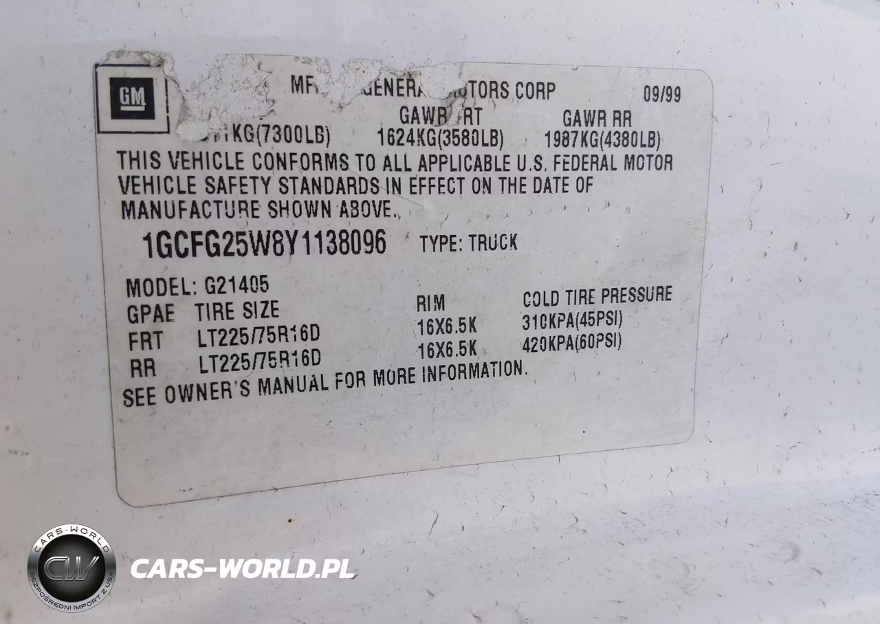 2000 Chevrolet Express VIN:1GCFG25W8Y1138096 - 9