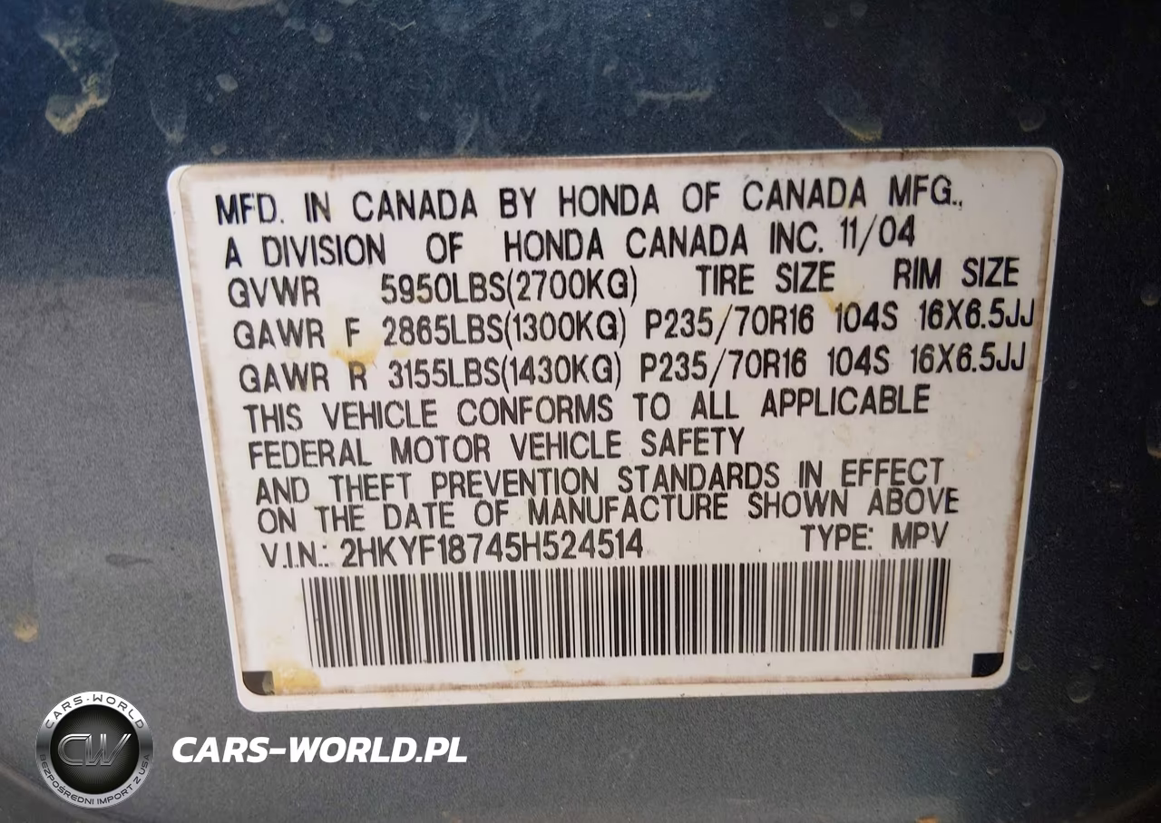 2005 Honda Pilot Ex-L VIN:2HKYF18745H524514 - 9
