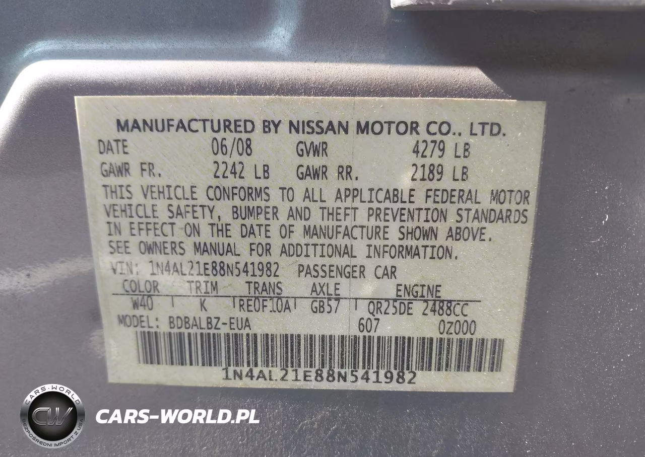 2008 Nissan Altima 2.5 S VIN:1N4AL21E88N541982 - 9