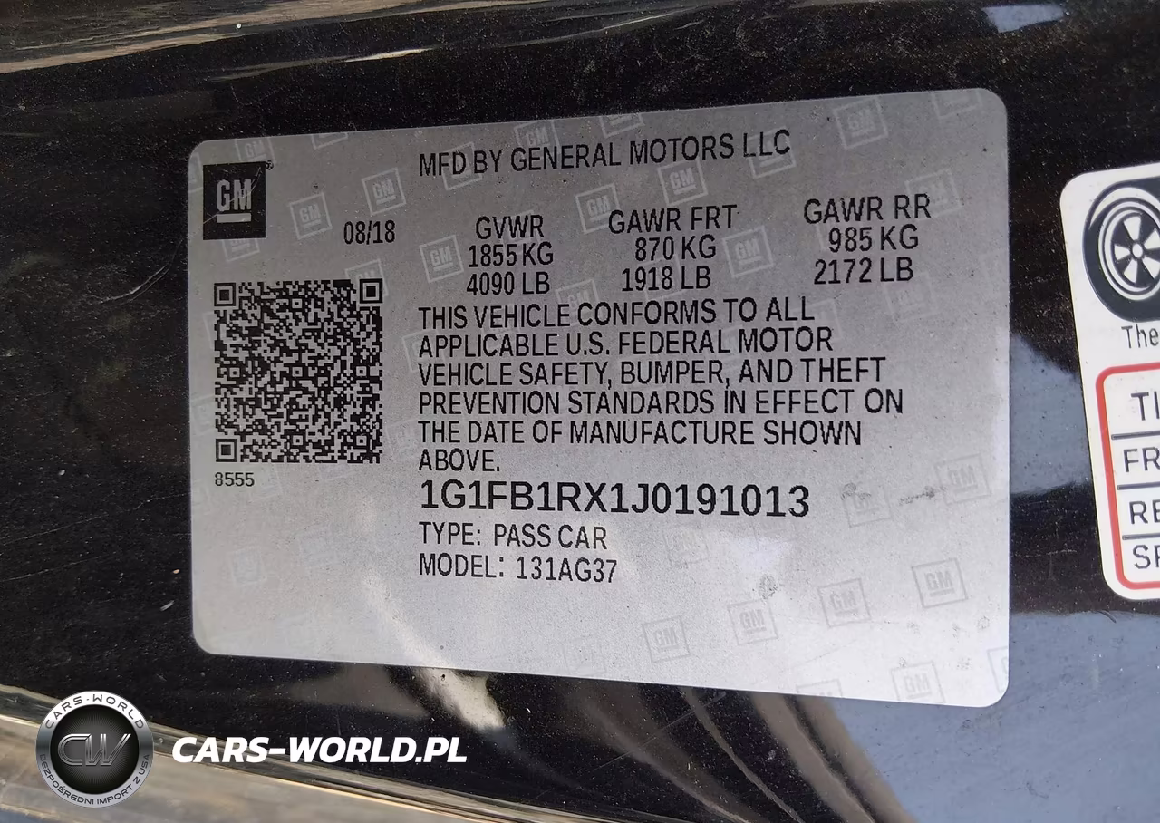 2018 Chevrolet Camaro 1Lt VIN:1G1FB1RX1J0191013 - 9