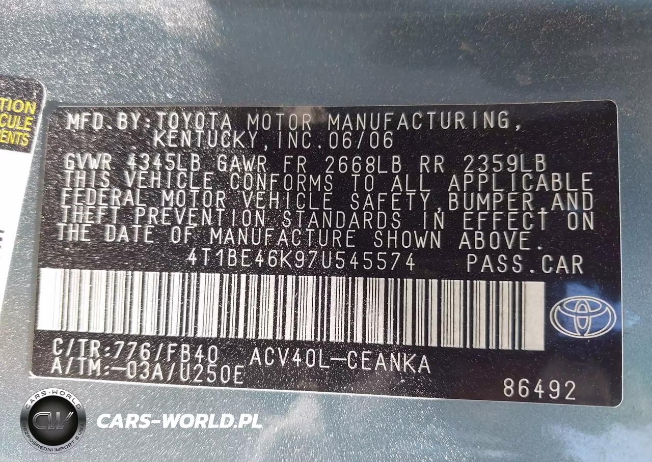 2007 Toyota Camry Le VIN:4T1BE46K97U545574 - 9