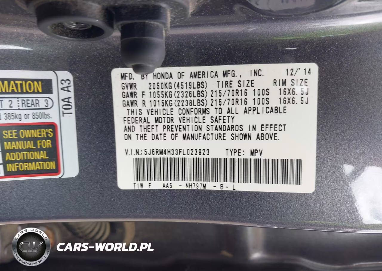 2015 Honda Cr-V Lx VIN:5J6RM4H33FL023923 - 9