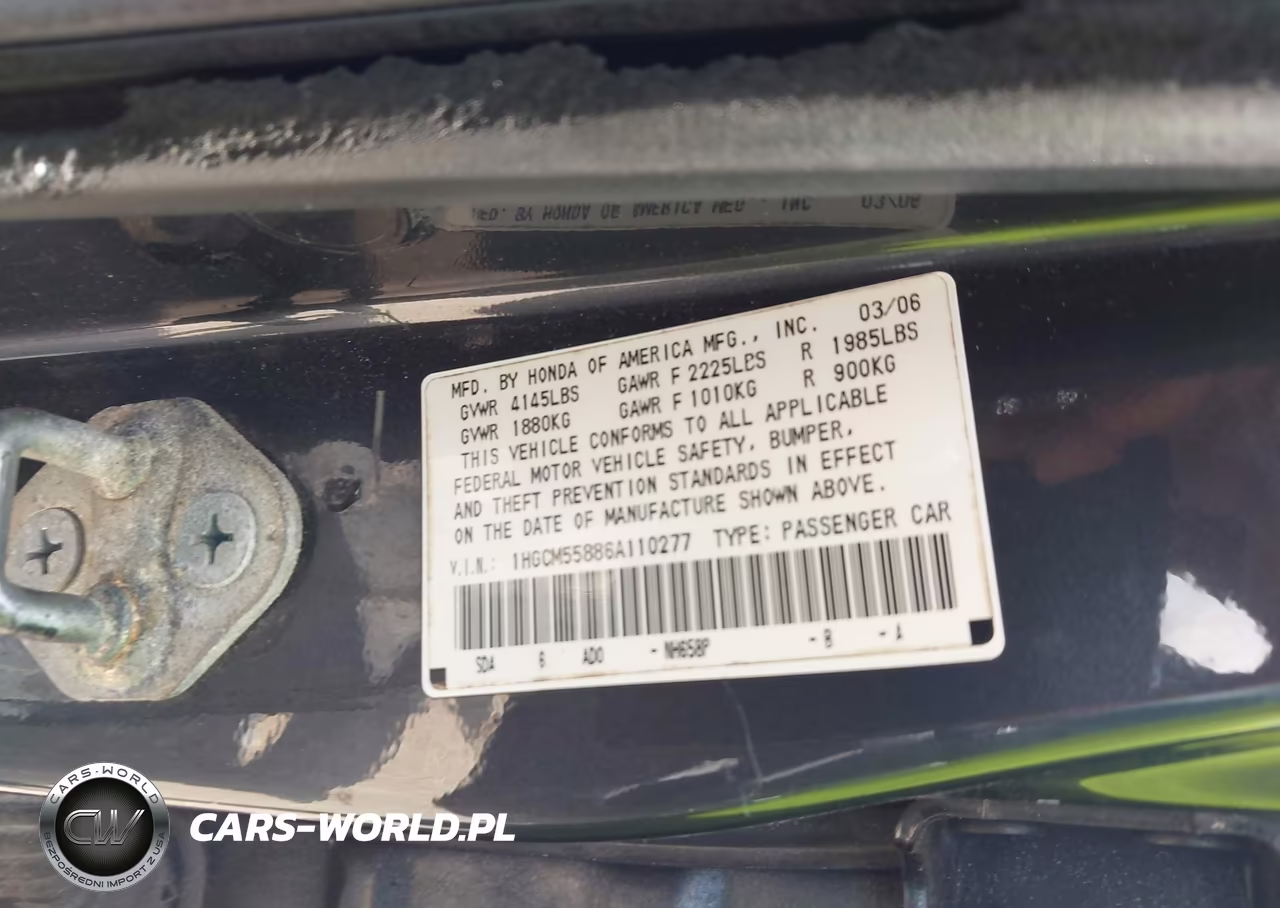 2006 Honda Accord 2.4 Ex VIN:1HGCM55886A110277 - 9