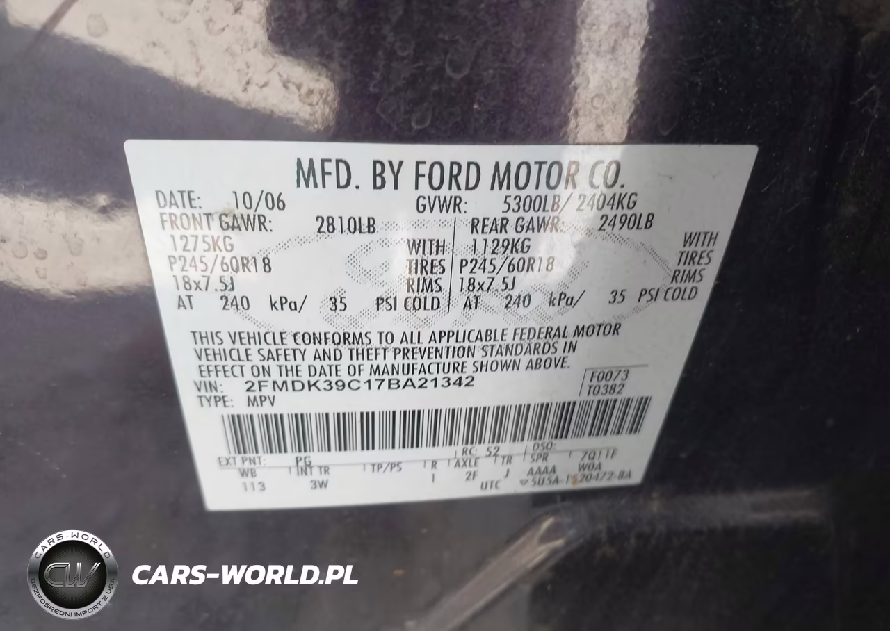 2007 Ford Edge Sel Plus VIN:2FMDK39C17BA21342 - 9