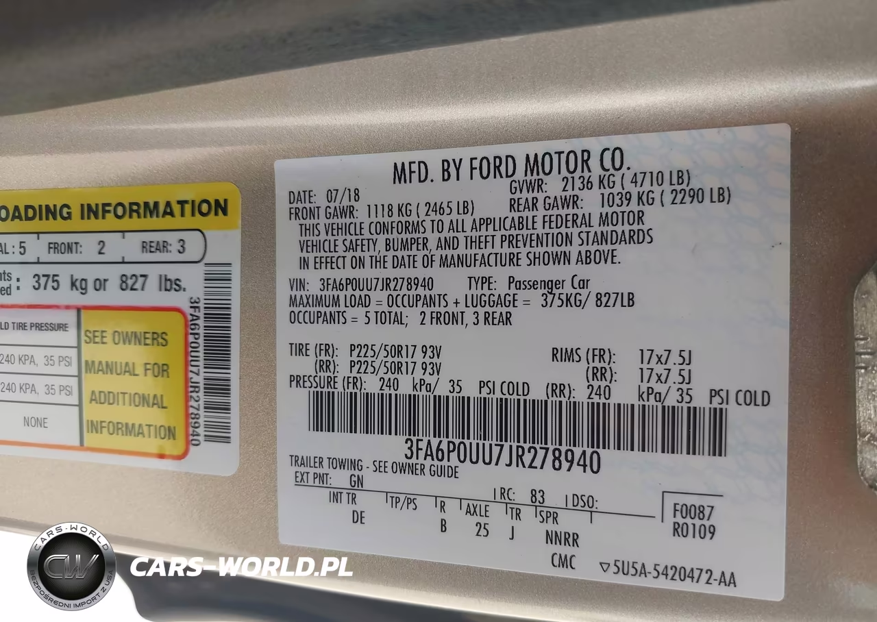 2018 Ford Fusion Hybrid S VIN:3FA6P0UU7JR278940 - 9
