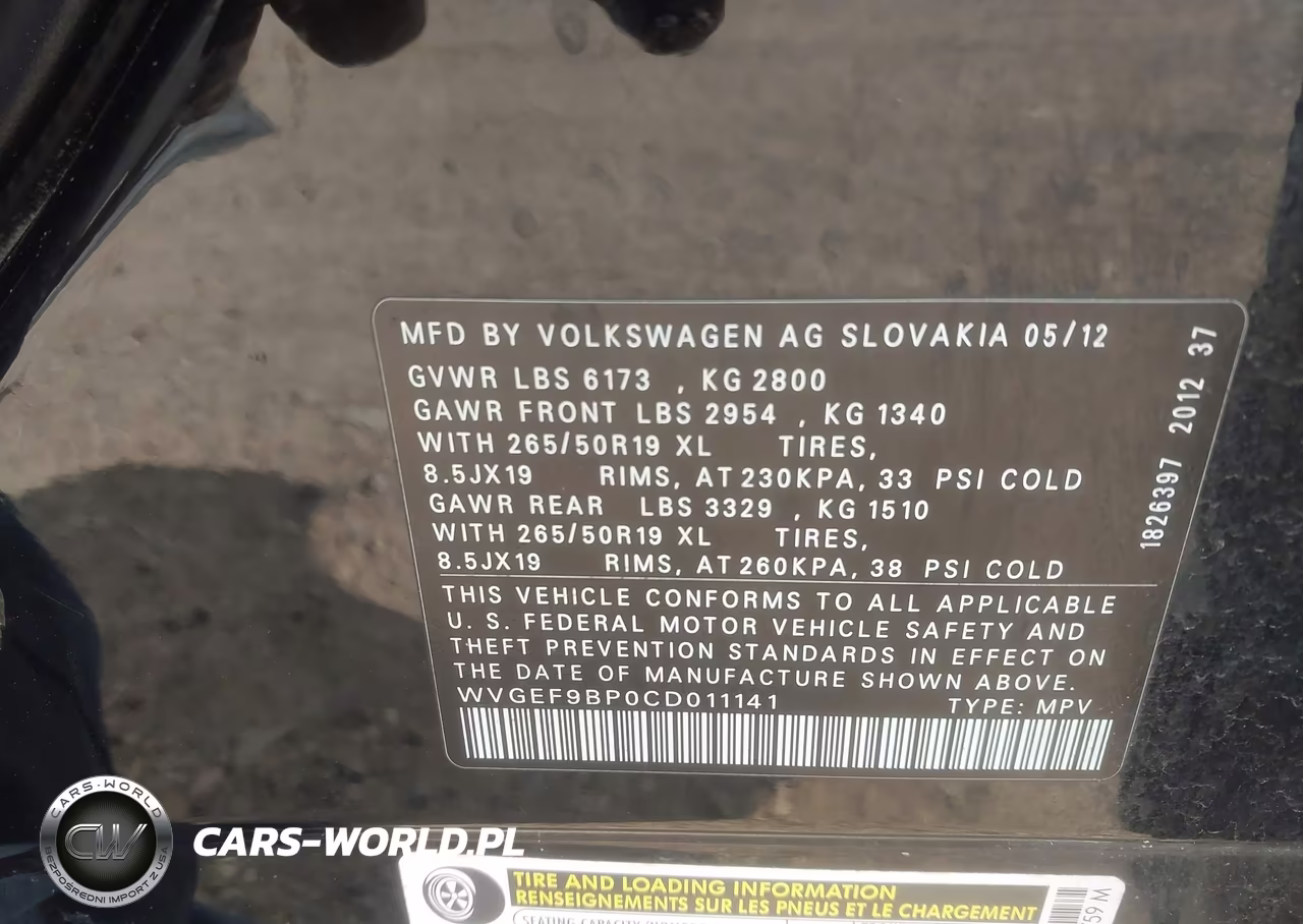 2012 Volkswagen Touareg Vr6 Lux VIN:WVGEF9BP0CD011141 - 9