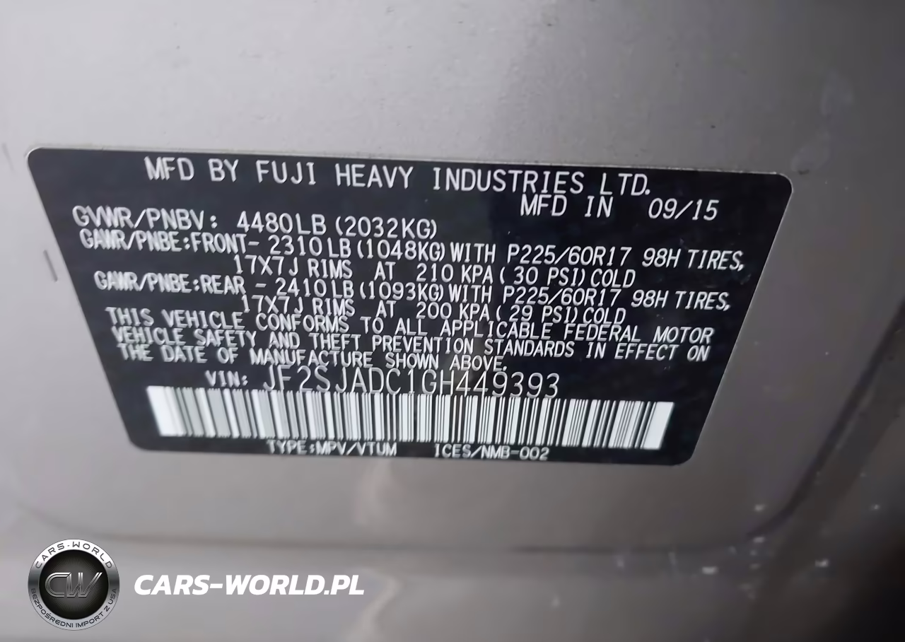 2016 Subaru Forester 2.5I Premium VIN:JF2SJADC1GH449393 - 9