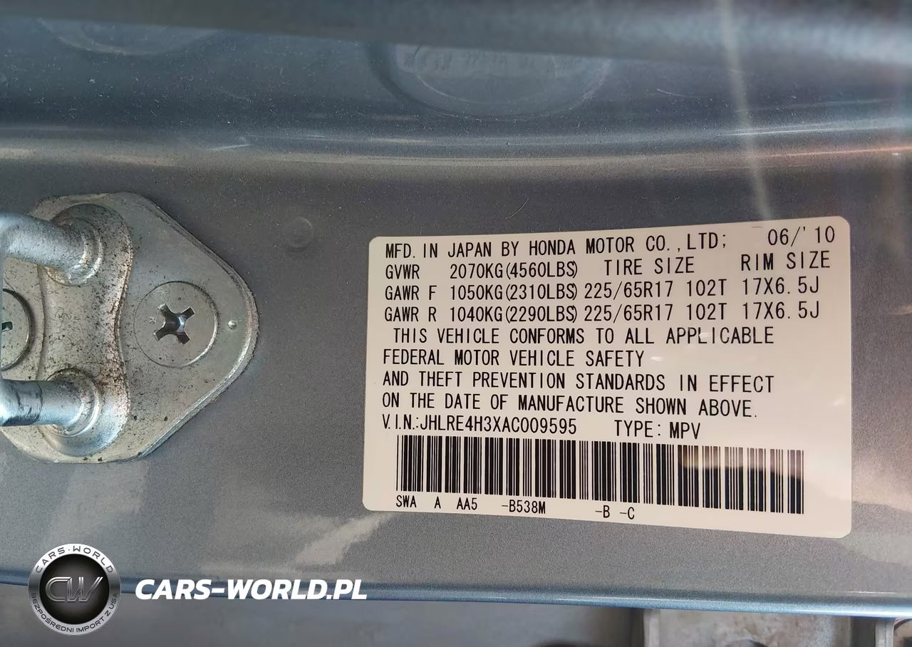 2010 Honda Cr-V Lx VIN:JHLRE4H3XAC009595 - 9
