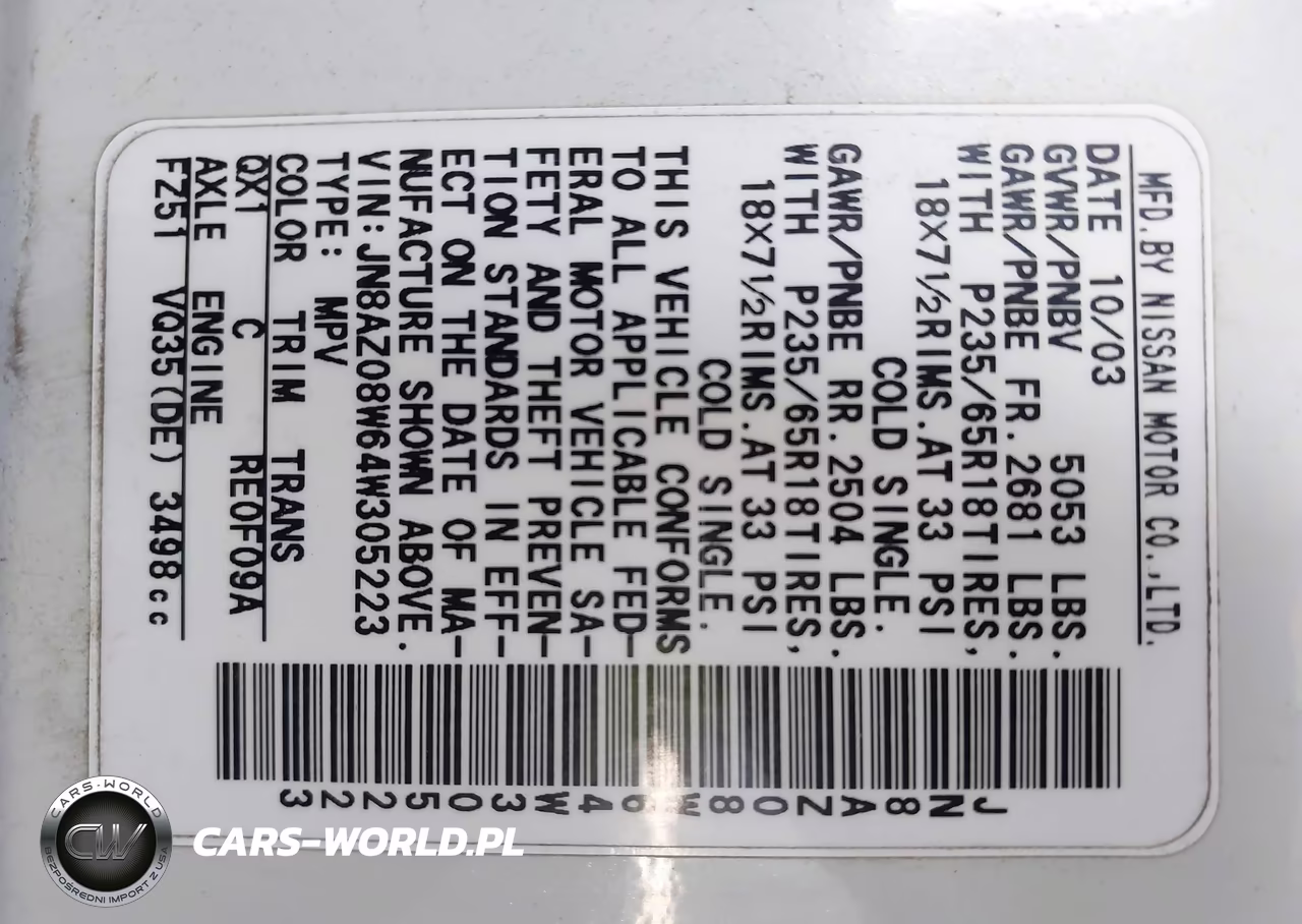 2004 Nissan Murano Se VIN:JN8AZ08W64W305223 - 9