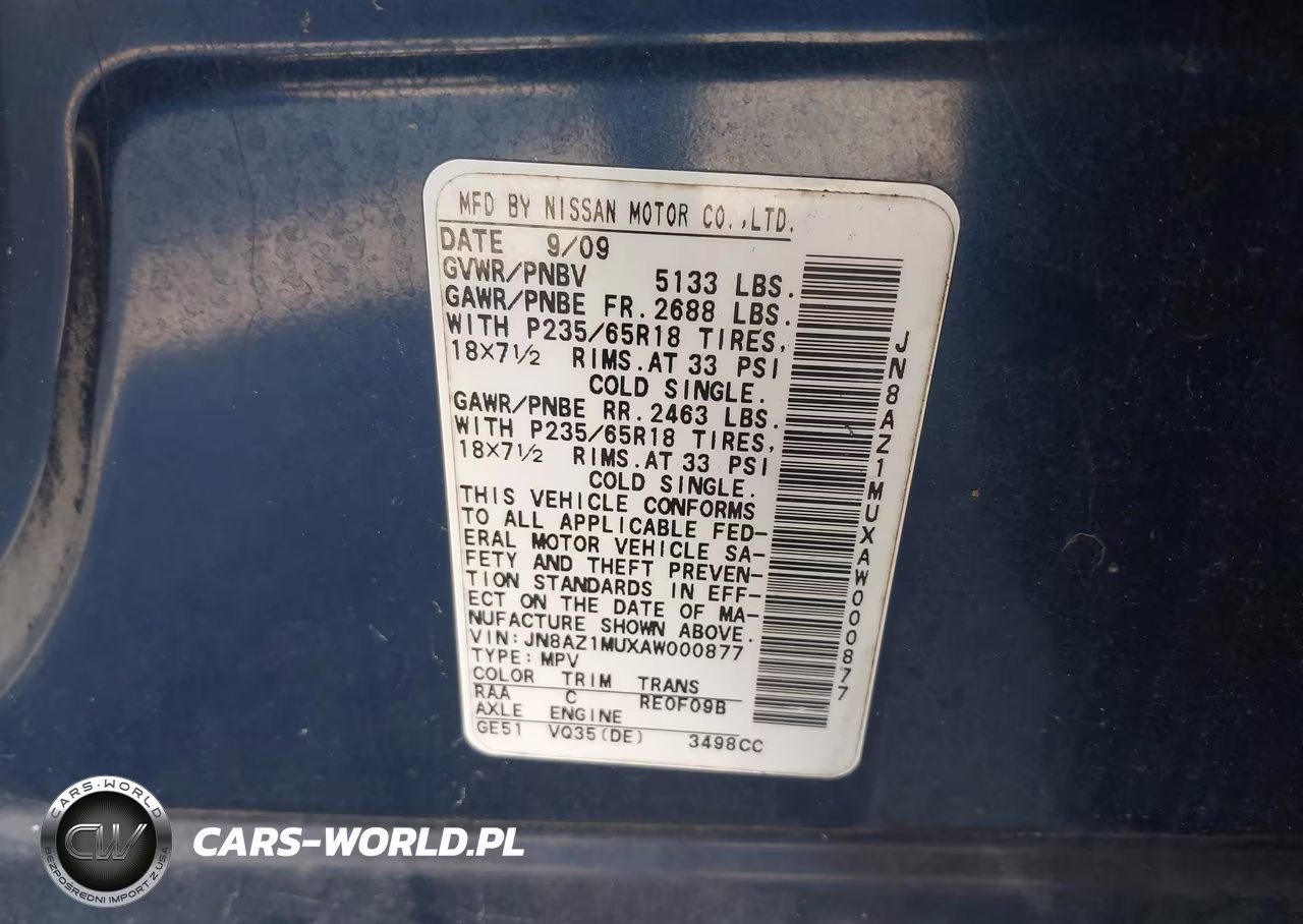 2010 Nissan Murano Sl VIN:JN8AZ1MUXAW000877 - 9