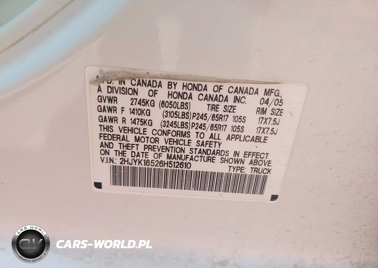 2006 Honda Ridgeline Rtl VIN:2HJYK16526H512610 - 9