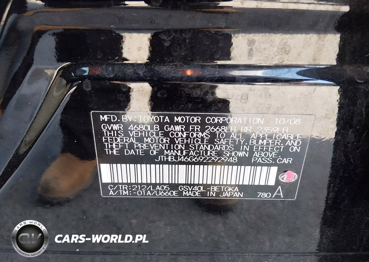 2009 Lexus Es 350 VIN:JTHBJ46G692292948 - 9