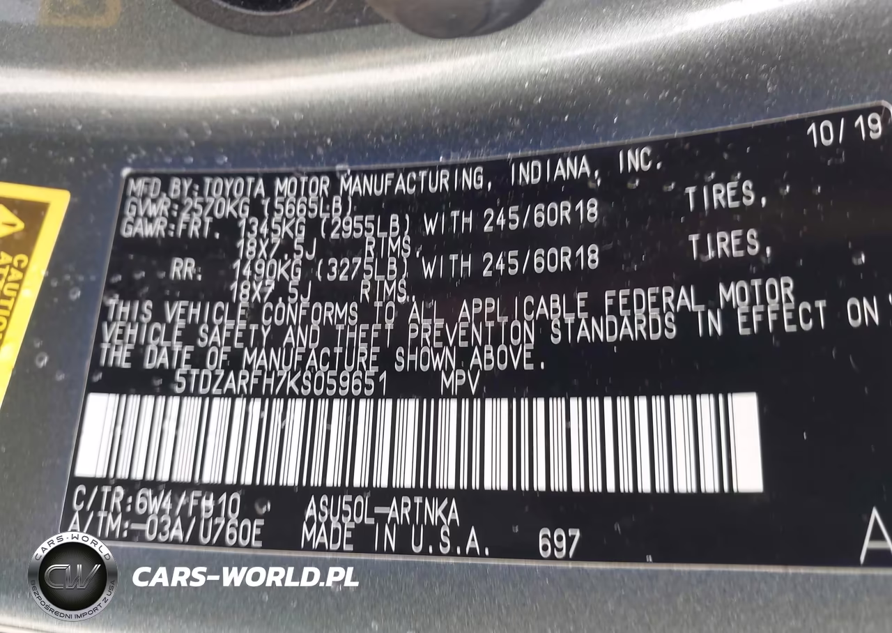 2019 Toyota Highlander Le VIN:5TDZARFH7KS059651 - 9