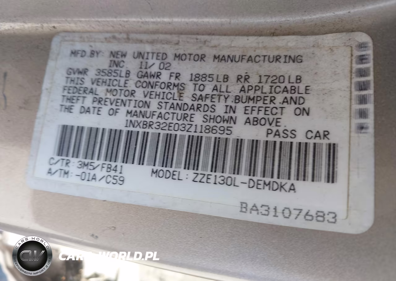 2003 Toyota Corolla Ce VIN:1NXBR32E03Z118695 - 9