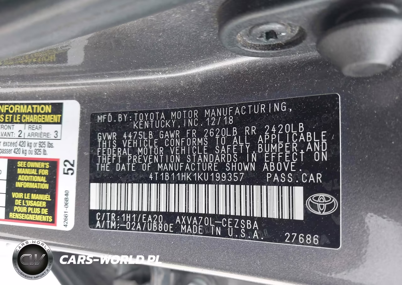 2019 Toyota Camry Se VIN:4T1B11HK1KU199357 - 9