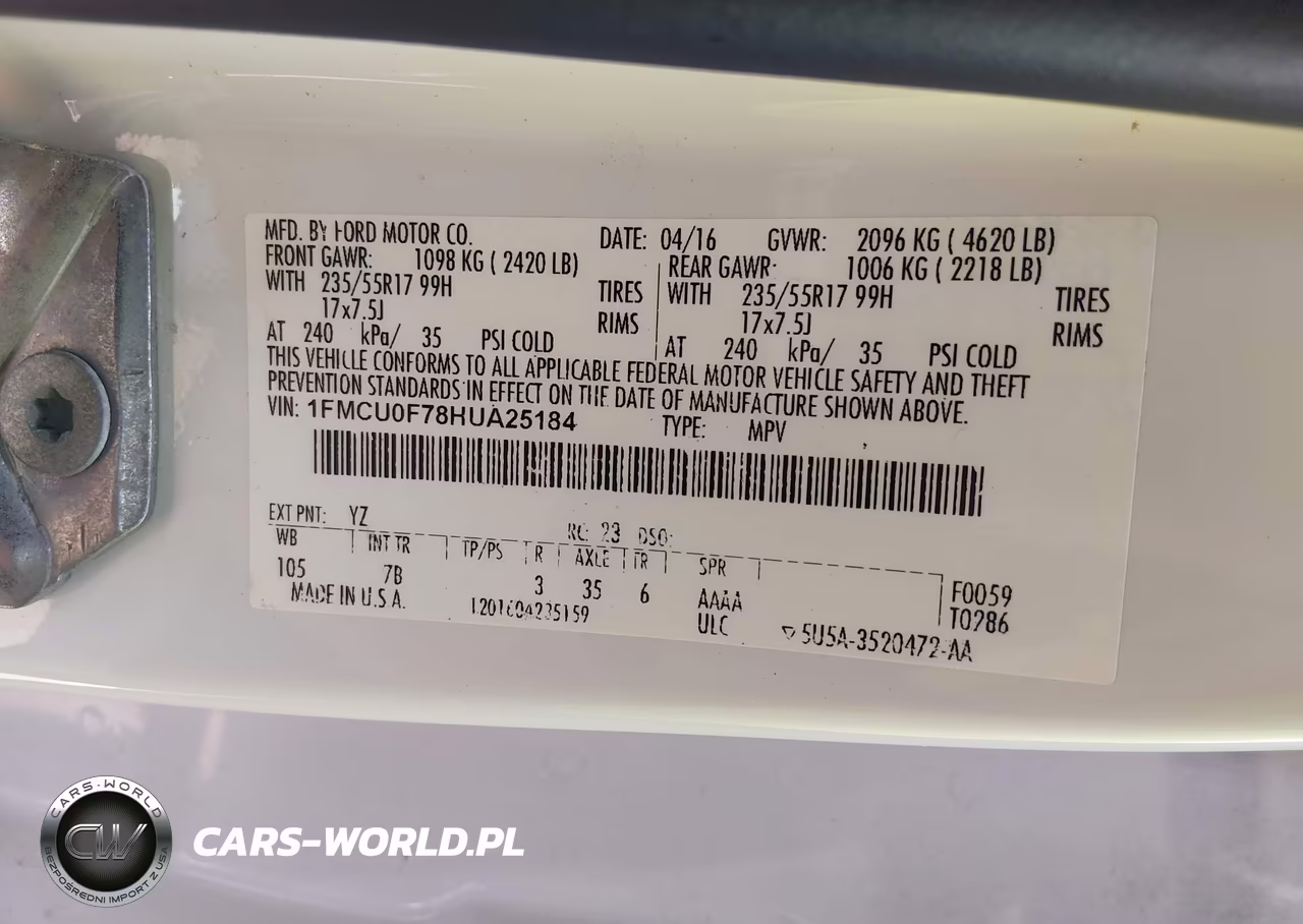 2017 Ford Escape S VIN:1FMCU0F78HUA25184 - 9