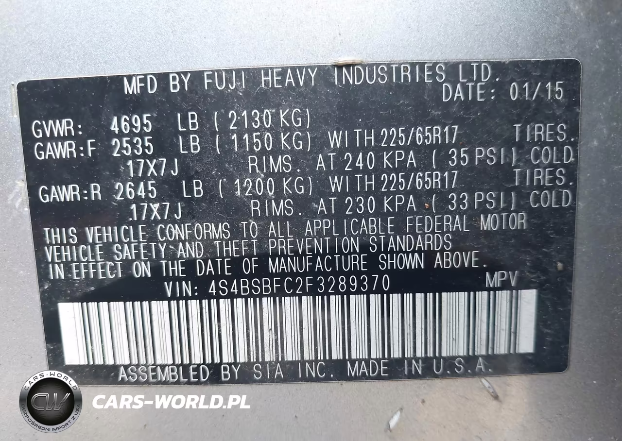 2015 Subaru Outback 2.5I Premium VIN:4S4BSBFC2F3289370 - 9