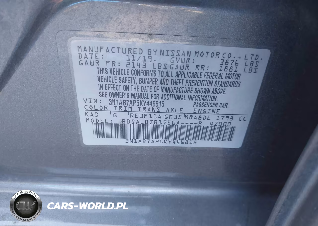2019 Nissan Sentra S VIN:3N1AB7AP6KY446815 - 9