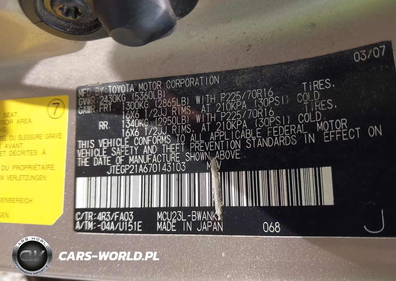 2007 Toyota Highlander V6 (2 Rows) (A5) VIN:JTEGP21A670143103 - 9