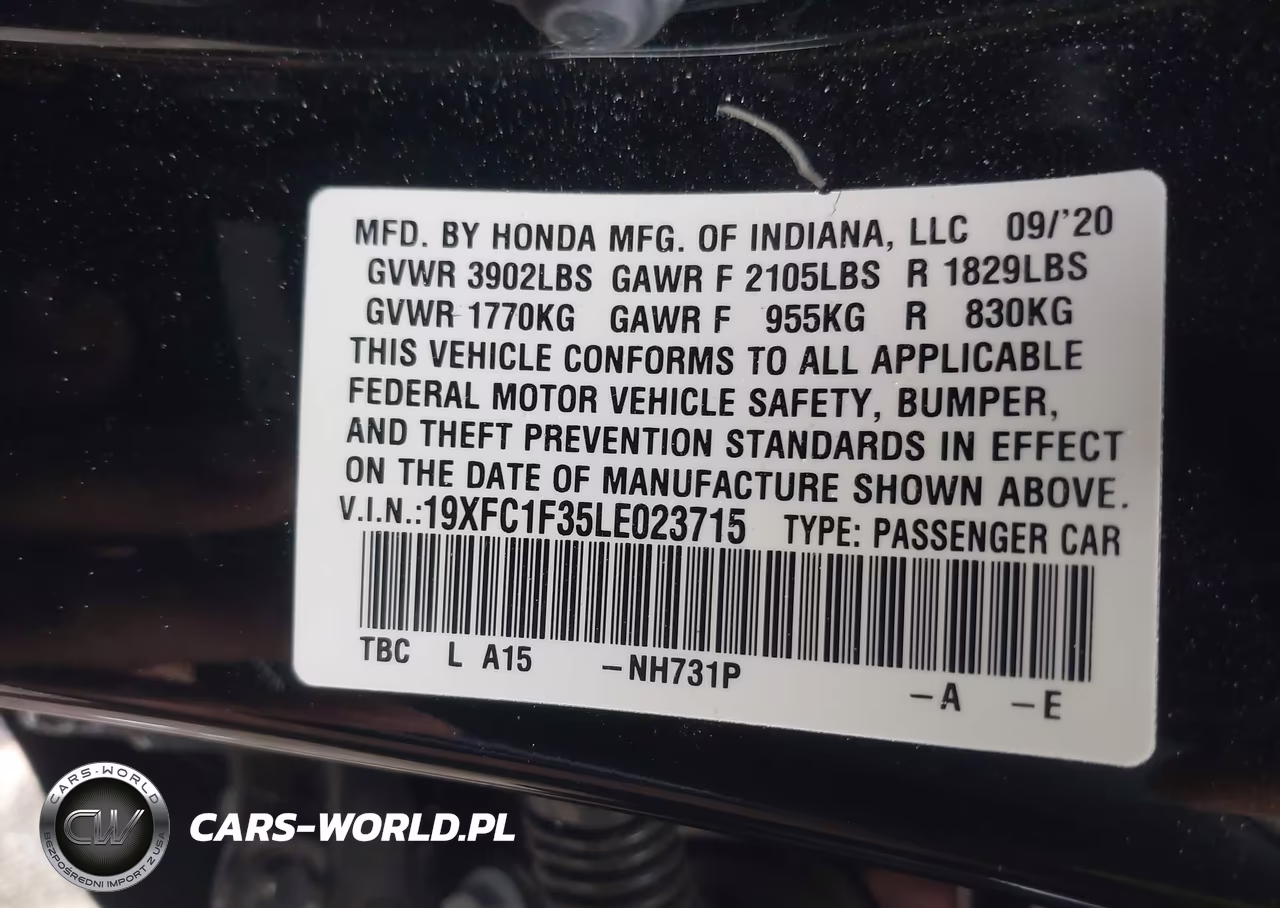 2020 Honda Civic Ex VIN:19XFC1F35LE023715 - 9