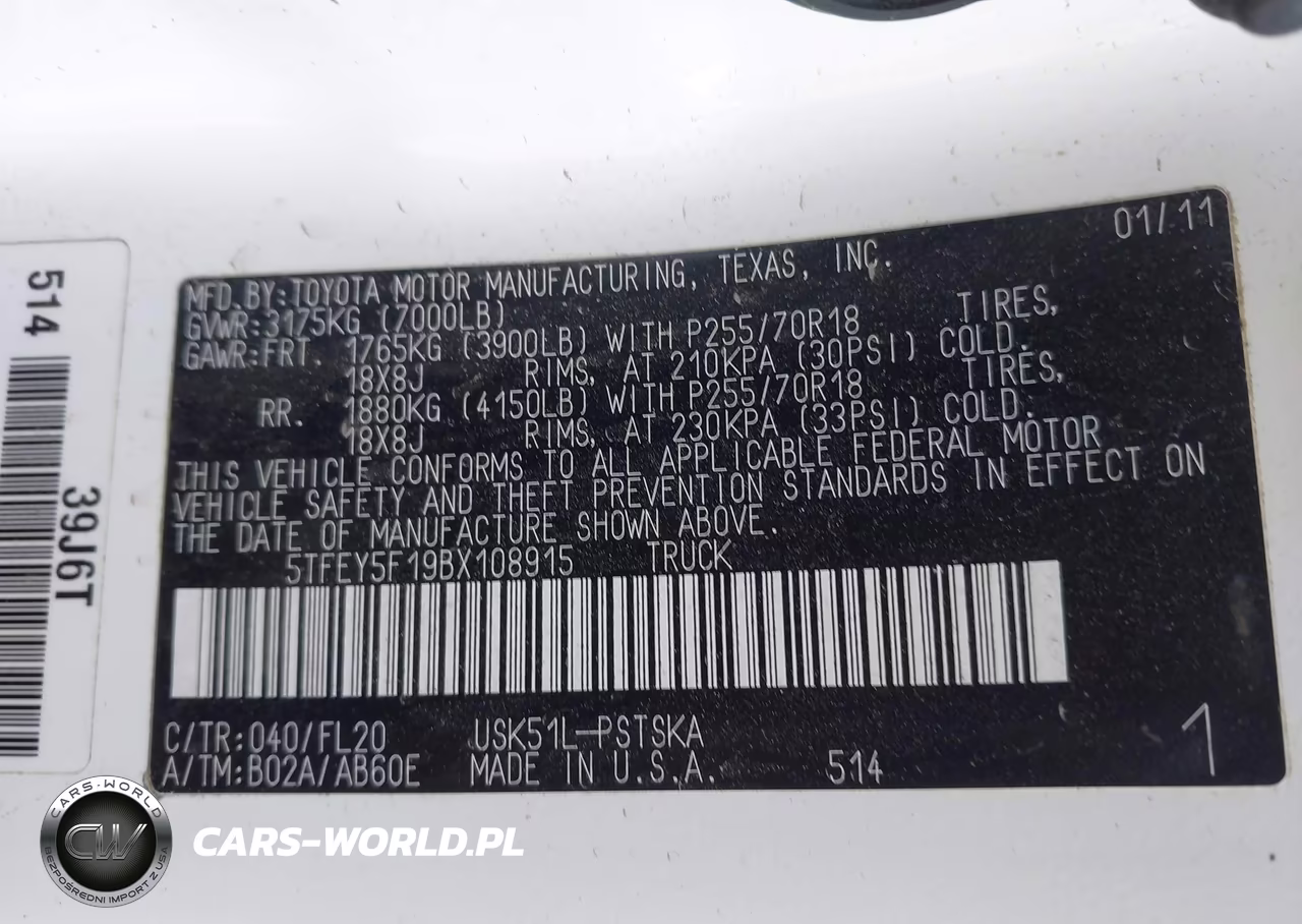 2011 Toyota Tundra Grade 5.7L V8 VIN:5TFEY5F19BX108915 - 9