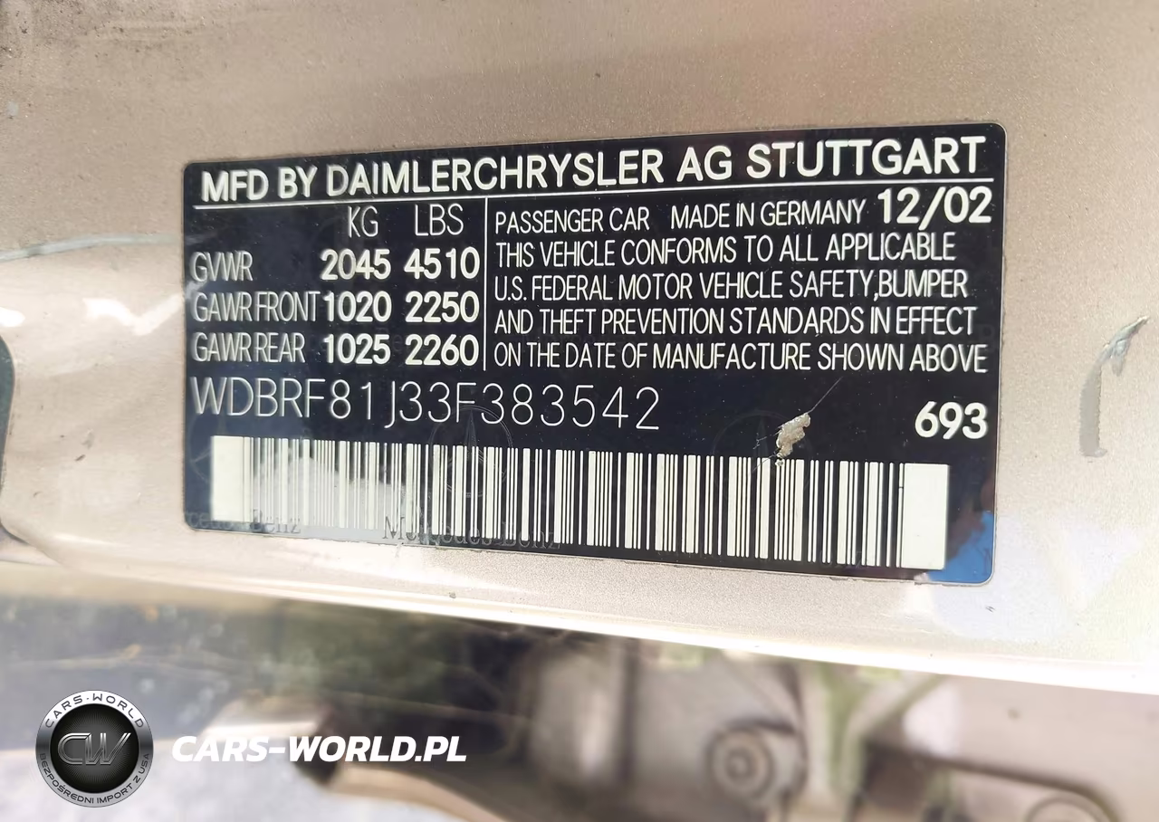 2003 Mercedes-Benz C 240 VIN:WDBRF81J33F383542 - 9
