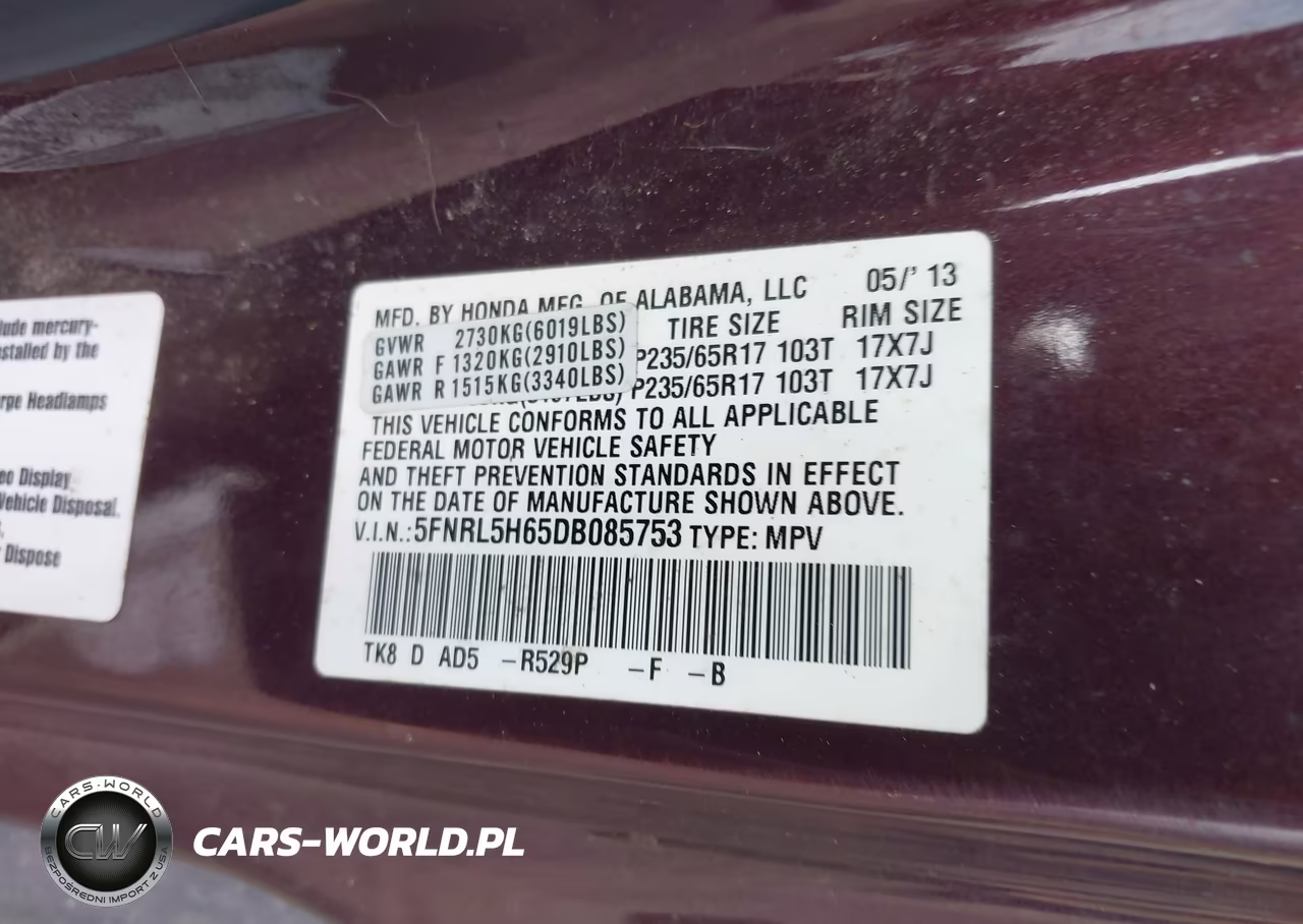 2013 Honda Odyssey Ex-L VIN:5FNRL5H65DB085753 - 9