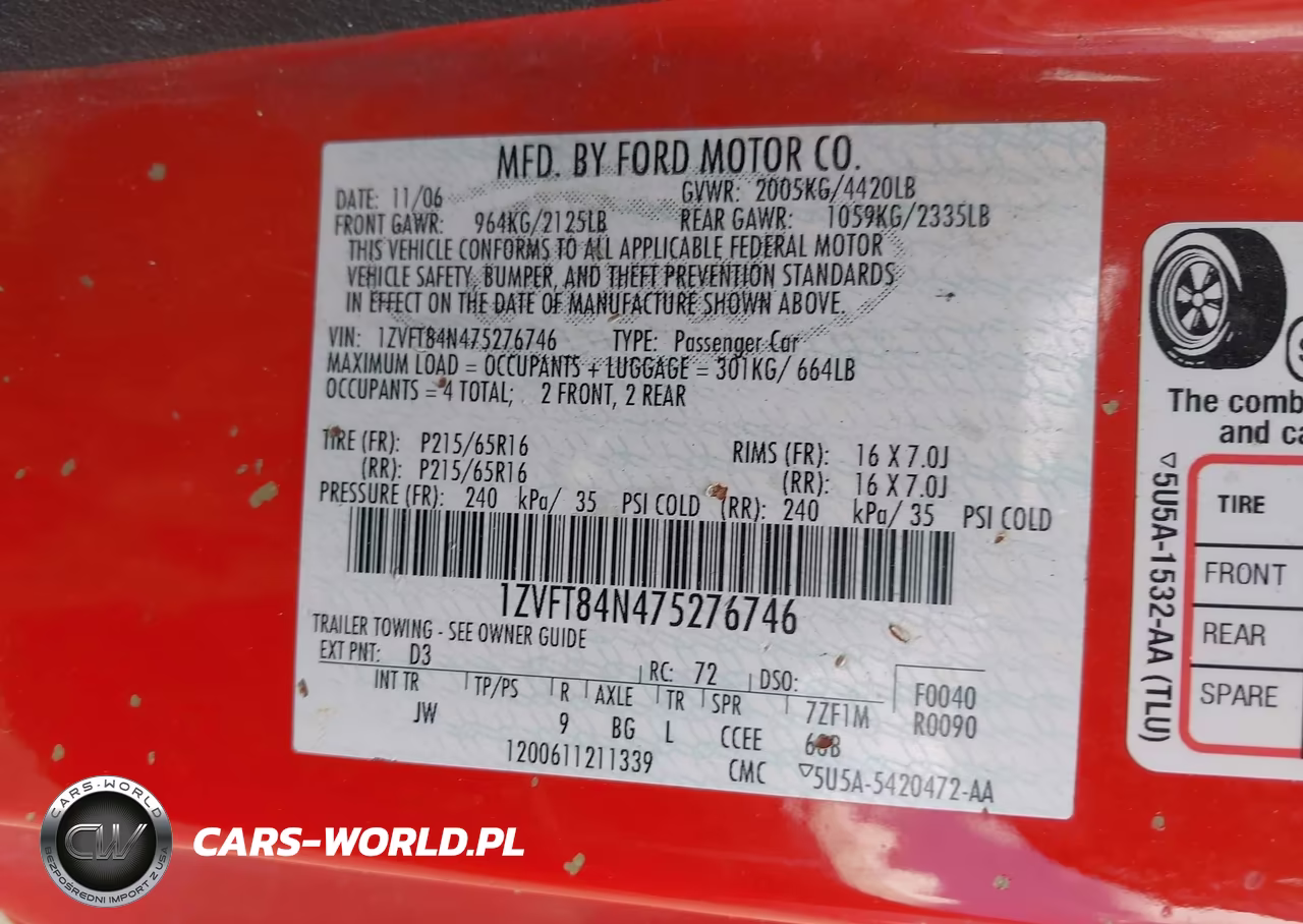2007 Ford Mustang V6 Deluxe-V6 Premium VIN:1ZVFT84N475276746 - 9