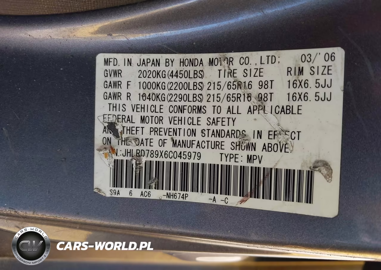 2006 Honda Cr-V Se VIN:JHLRD789X6C045979 - 9