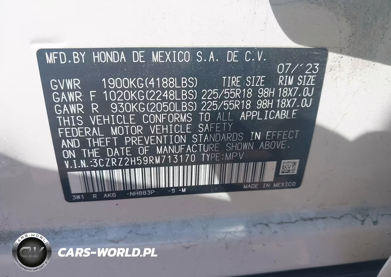 2024 Honda Hr-V Awd Sport-Awd Sport W-O Bsi VIN:3CZRZ2H59RM713170 - 9