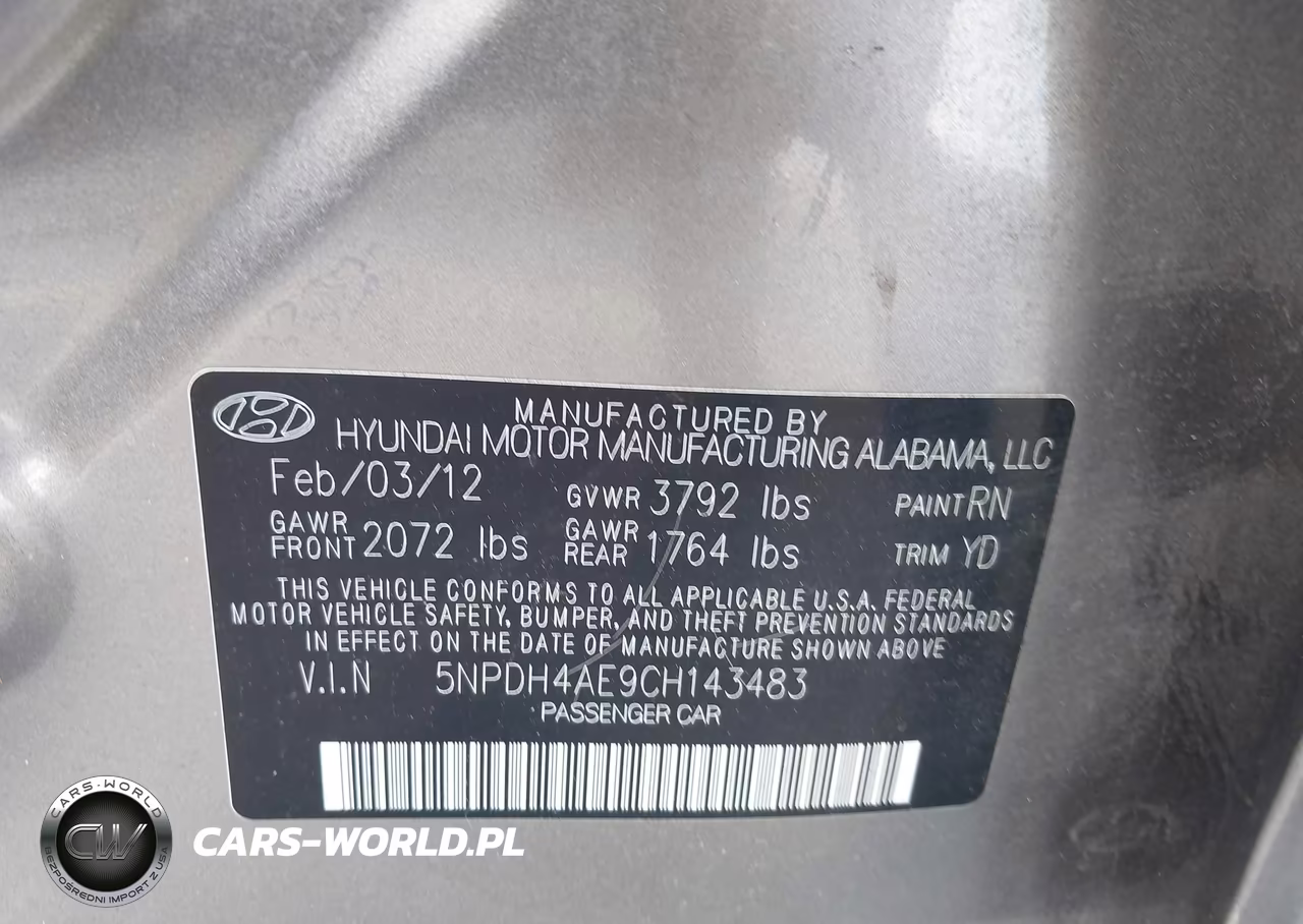 2012 Hyundai Elantra Limited VIN:5NPDH4AE9CH143483 - 9