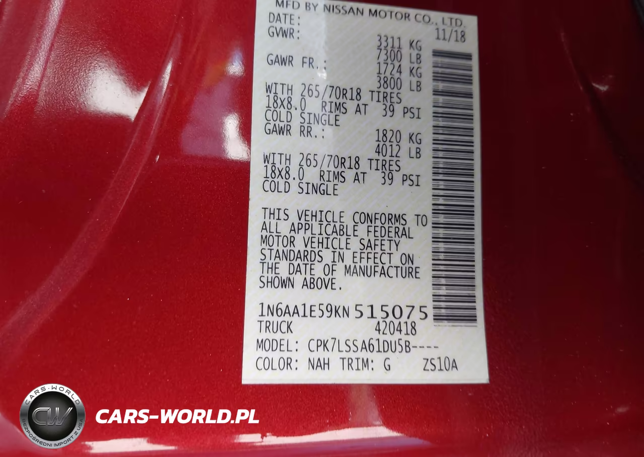2019 Nissan Titan Sv VIN:1N6AA1E59KN515075 - 9
