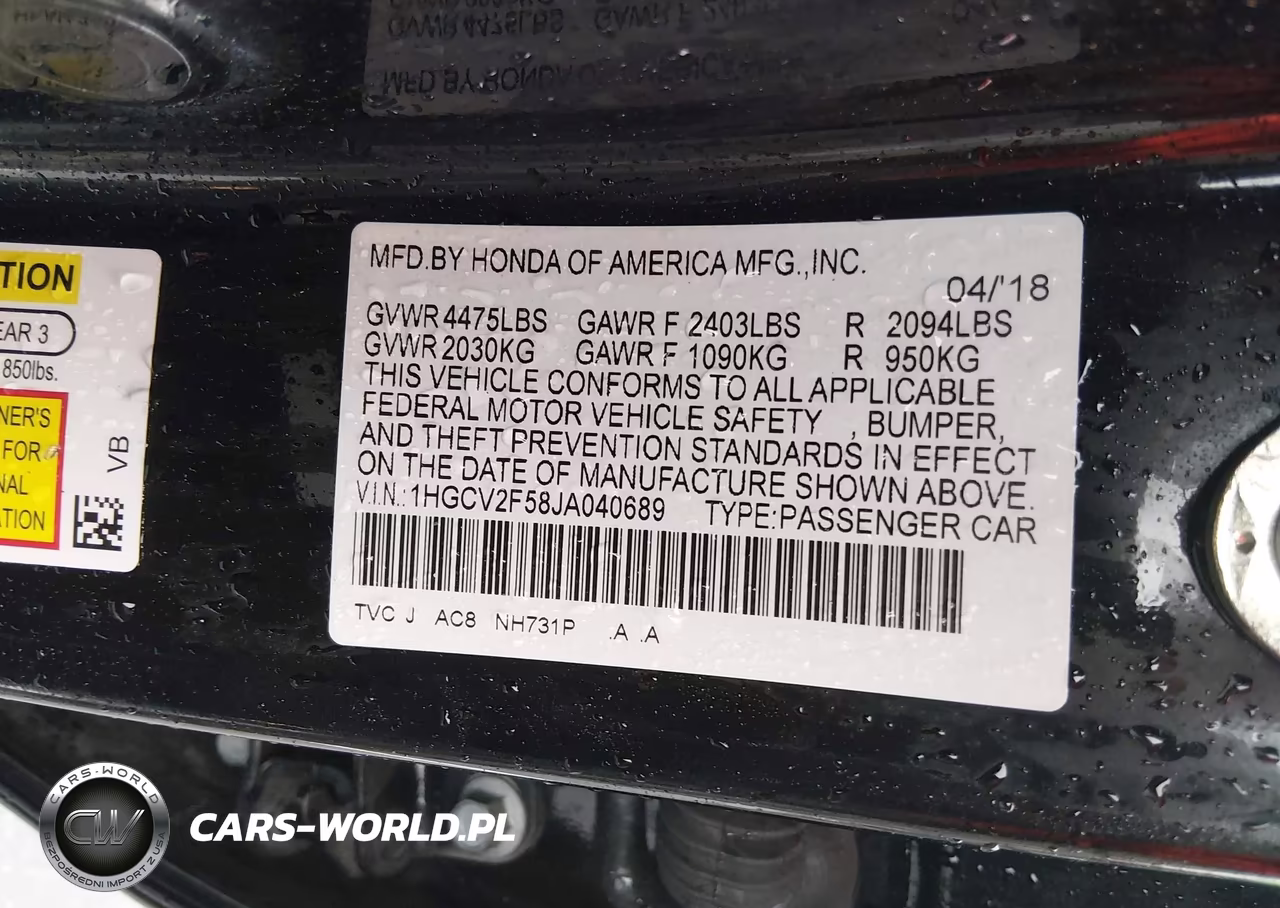 2018 Honda Accord Ex-L 2.0T VIN:1HGCV2F58JA040689 - 9