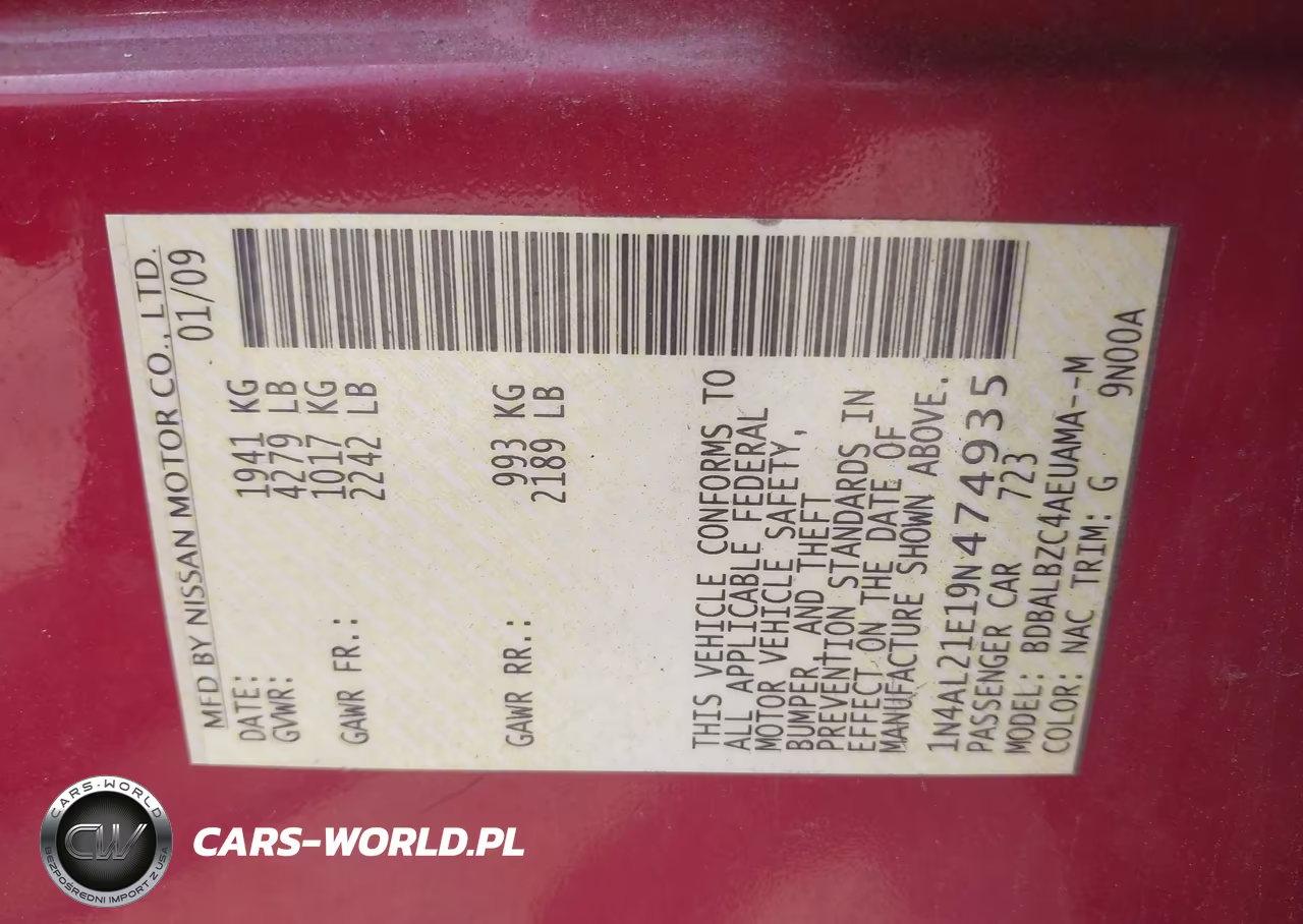 2009 Nissan Altima VIN:1N4AL21E19N474935 - 9