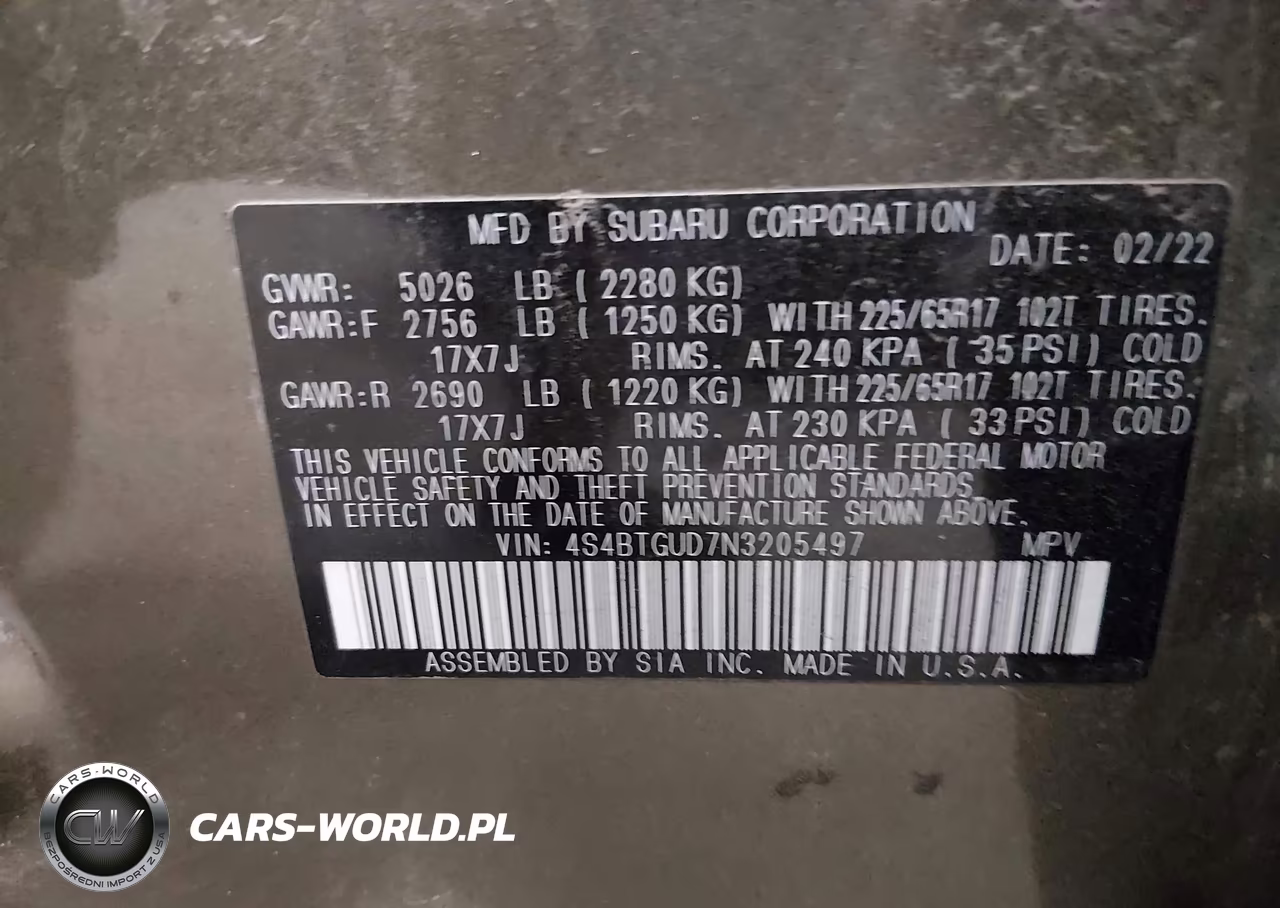 2022 Subaru Outback Wilderness VIN:4S4BTGUD7N3205497 - 9