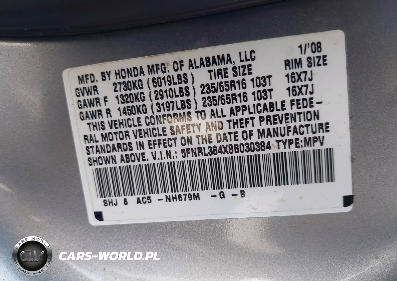 2008 Honda Odyssey Ex VIN:5FNRL384X8B030384 - 9