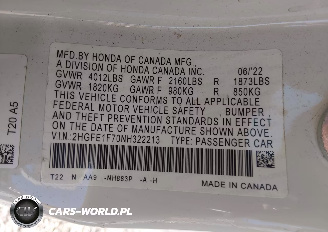 2022 Honda Civic Ex VIN:2HGFE1F70NH322213 - 9