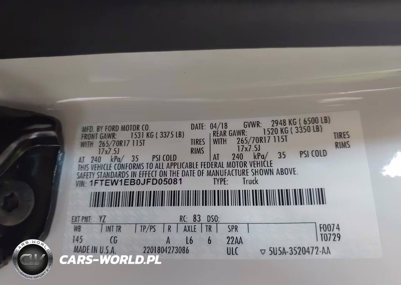 2018 Ford F-150 Xl VIN:1FTEW1EB0JFD05081 - 9