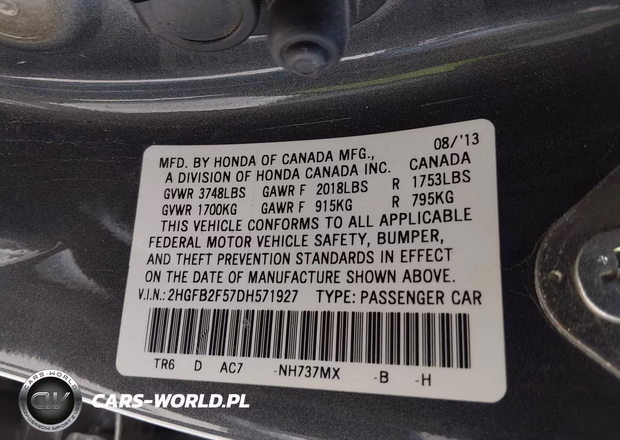 2013 Honda Civic Lx VIN:2HGFB2F57DH571927 - 9