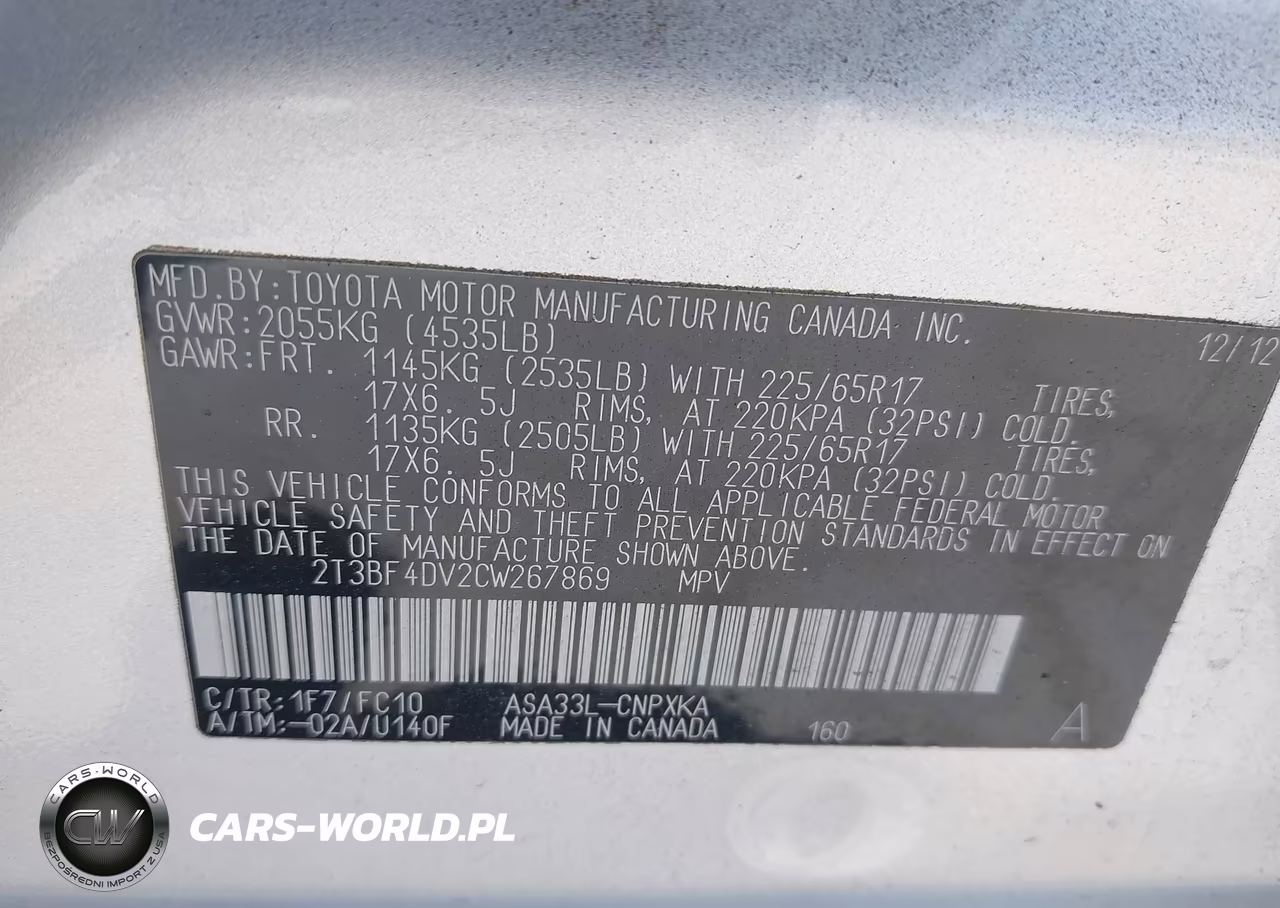2012 Toyota Rav4 VIN:2T3BF4DV2CW267869 - 9